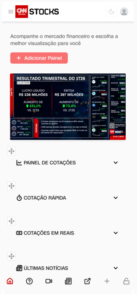 Preview Dashboard CNN Stocks Celular